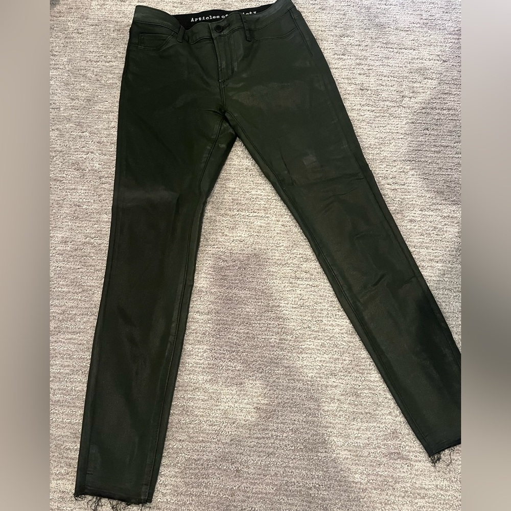 Articles of Society Dark Green Wax Coated Jeggings